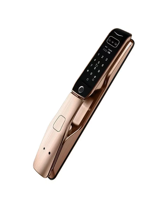 Serrure intelligente dorée avec clavier tactile et poignée connectée