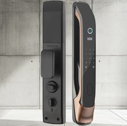Serrure intelligente vue de l’intérieur et de l’extérieur, et déverrouillage par empreinte digitale