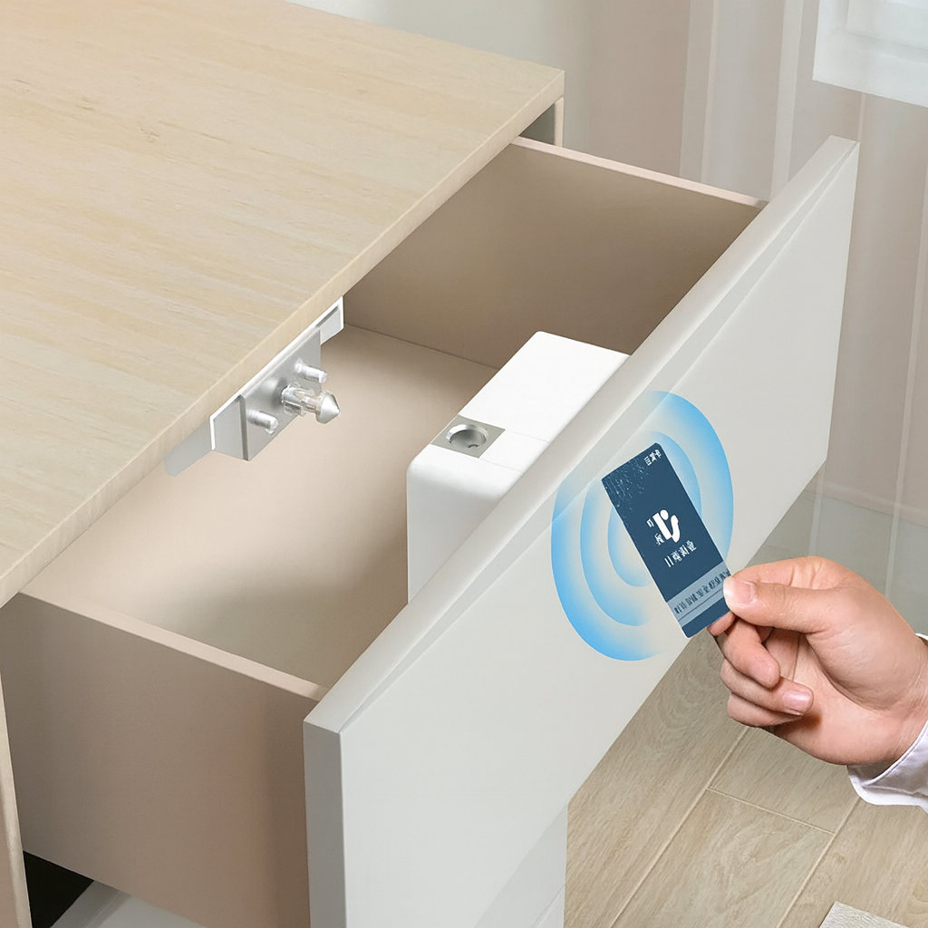 Tiroir avec serrure intelligente RFID invisible, ouverture par carte sans contact