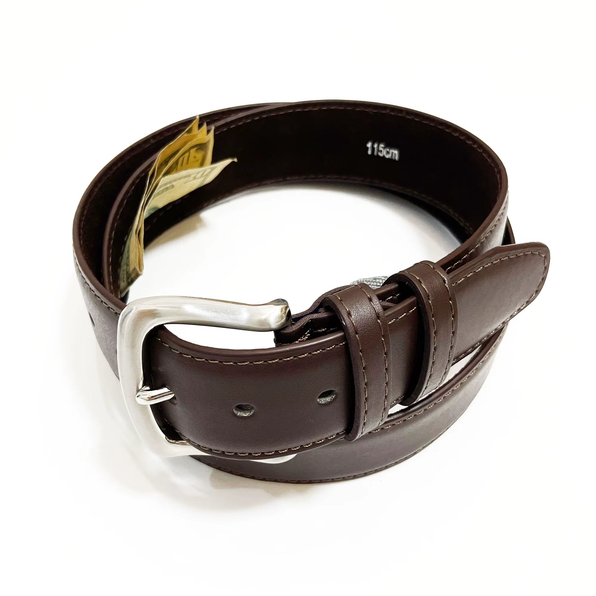 Ceinture en cuir marron avec compartiment secret pour billets et objets de valeur